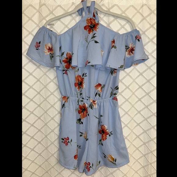 Mimi Chica blue floral halter romper - Picture 2 of 6